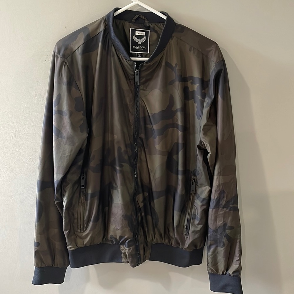Brave Soul Camo Bomber Jacket with Zip Pockets and Inside Pocket Size L
